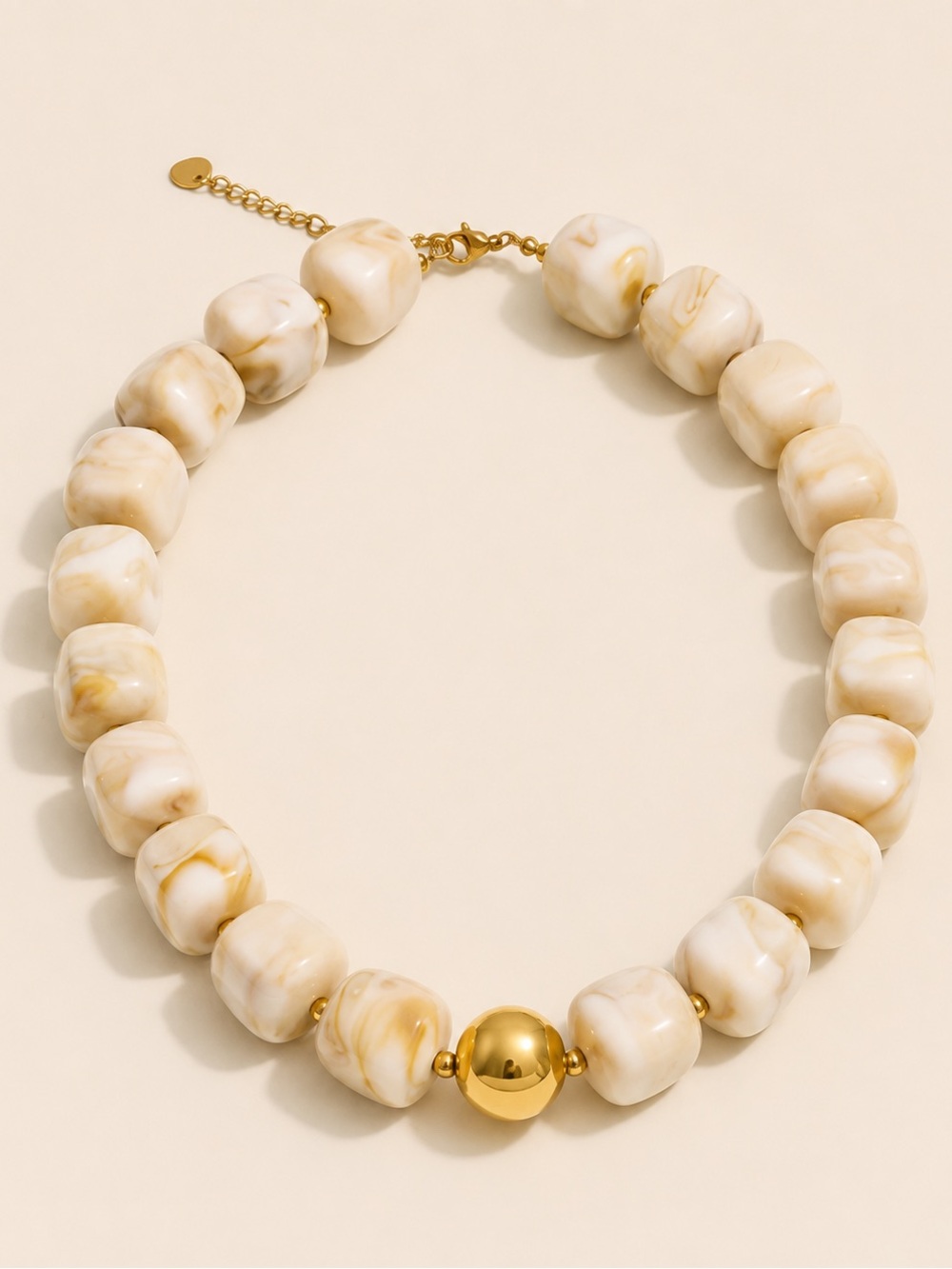 Modern Cream Marble Beaded Necklace with Gold Accent